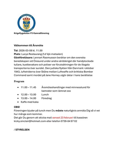 Kallelse &Aring;rsm&ouml;te 2026